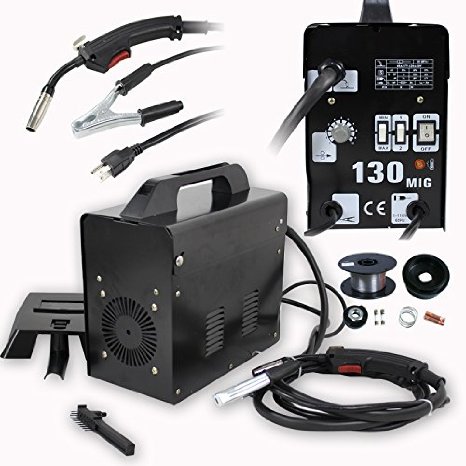 Super Deal Black Commercial MIG 130 AC Flux Core Wire Automatic Feed Welder Welding Machine w/ Free Mask 110V (MIG 130 110v Black)