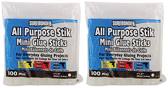 2-PACK-Surebonder DT-100 Made in the USA All Purpose Stik-Mini Glue Sticks-All Temperature-5/16"D, 4"L Hot Melt Glue Sticks