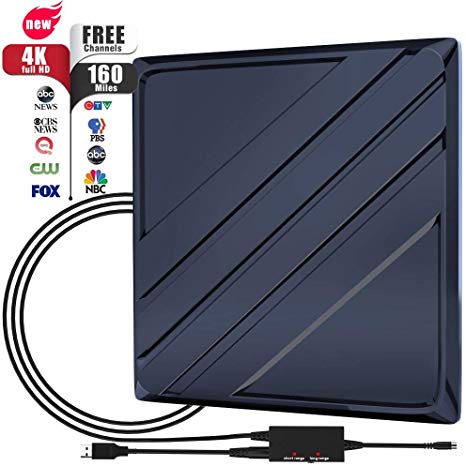 Digital HDTV Antenna, TV Antenna Indoor, 【2019 Upgraded】 80-120 Miles Portable Digital Antenna, HD Antenna High Reception Amplified Signal Booster Support 4K1080P HD Free Channels,16ft Coaxial Adapter