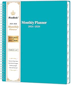 2024-2026 Monthly Planner - Monthly Calendar 2024-2026 with Two-Side Pocket, JUL 2024 - JUN 2026, 9" x 11", 2 Years Calendar Planner, Cardboard Cover