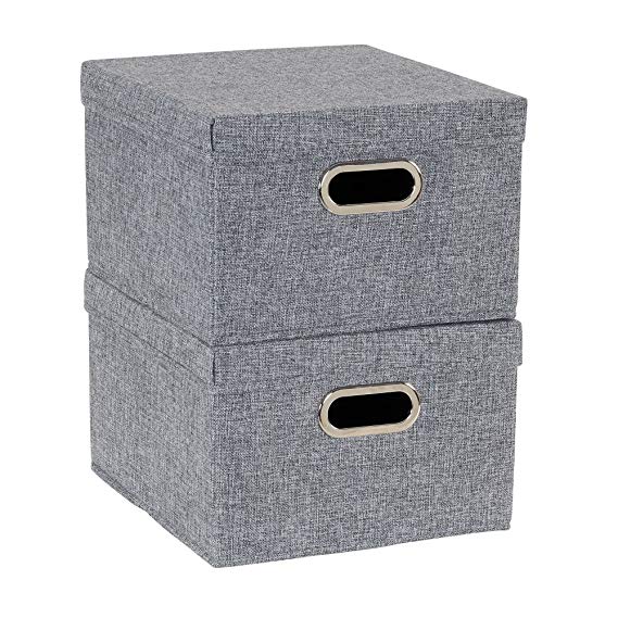 Household Essentials 710-1 Bin Lids and Handles | 2 Pack | Grey Linen Fabric Box Set,