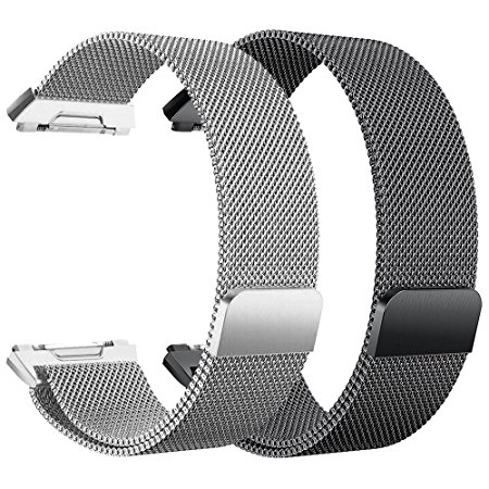 For Fitbit Ionic Bands Small and Large for Women Men 2 Pack, hooroor Fully Magnetic Closure Clasp Mesh Loop Milanese Stainless Steel Metal Ionic Sport WristBand Accessories for Fitbit Ionic Smartwatch