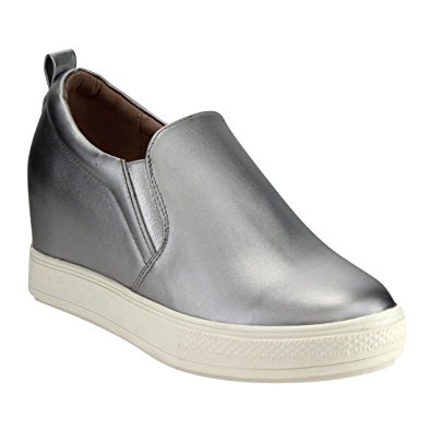 Beston DE07 Women's Low Platform Slip On Elastic Hidden Heel Wedge Sneaker