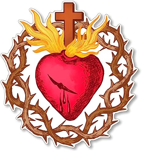 Sacred Heart Sticker (Crown of Thorns God Love Catholic Decal Christian Vinyl for Cars, Trucks, Laptop (3 inch)