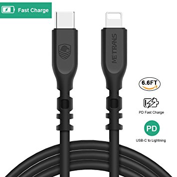 Fast Charging USB C to Lightning Cable, Metrans 6.6FT USB PD Type C to Lightning Charging&Sync Cable for iPhone X/ 8/ 8 Plus and Other Type C Devices, Black