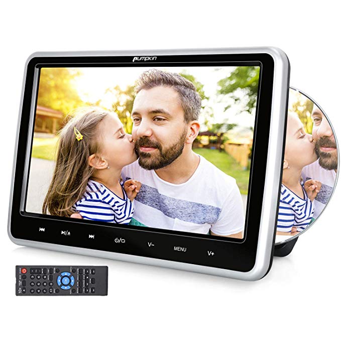 PUMPKIN Car Headrest DVD Player for Kids 10.1 Inch Monitor with LCD TFT Screen Support AUX Sync Screen Region Free AV IN/OUT USB/SD Auto Resume