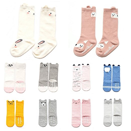 Baby Toddler Girls Boys Knee High Socks, Kid Anti Slip 10 Pairs Animal Stockings