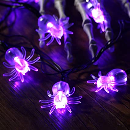 70 LED Spider String Lights - 22.6ft Halloween String Lights 8 Lighting Modes, Waterproof Plug in Light for Outdoor Indoor Decor, Halloween Lighting for Garden House Halloween Party Decoration, Purple