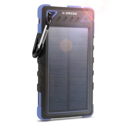 Solar Charger X-DNENG 8000mAh Portable Charger with Dual USB Port Waterproof Rain-Resistant Shockproof Solar battery Charger Solar Power Bank - Blue