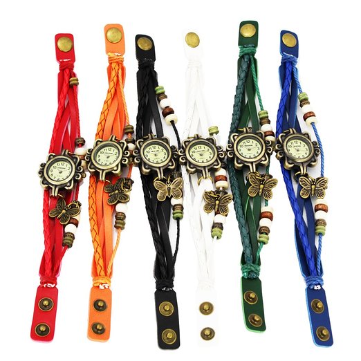 ThaiTime Wholesale Lot of 6pcs Womens Girls Butterfly Leather Strap Bracelet Wrist Watches