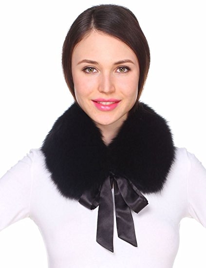 Ferand Ladies Stylish Genuine Fox Fur Collar Scarf with Ribbon