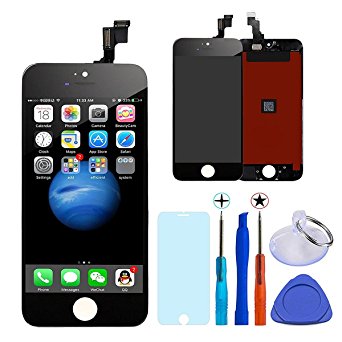 KAICEN LCD Touch screen Digitizer Frame Assembly and Special maintenance tools & Toughened glass protective film,Compatible iPhone 5S,4.0 inches (iphone 5s black)