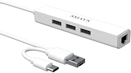 USB HUB Ethernet Network Adapter - USB C Micro B USB 2.0 OTG Cable