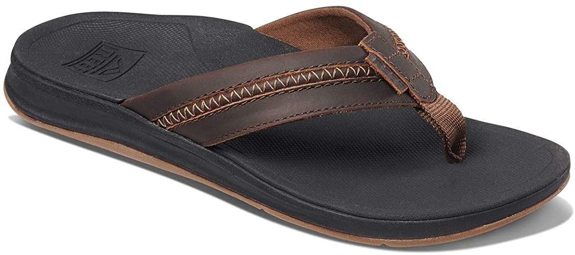 Reef Men's Sandals Leather Ortho-Bounce Coast, Leather Arch Support Flip Flops for Men