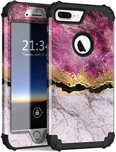 iPhone 8 Plus Case, iPhone 7 Plus Case, Hocase Heavy Duty Shockproof Protection Hard Plastic Silicone Rubber Hybrid Protective Case for iPhone 7 Plus/iPhone 8 Plus - Purple White Marble