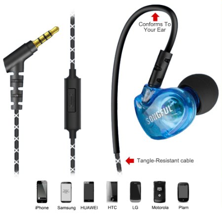 In-ear Sports Earphone sweat-proof, DLAND Metal Audiophile Level Wired Noise-isolating 3.5mm Plug Earbuds Headphone Earphone with Mic for Running/Exercising(Blue)