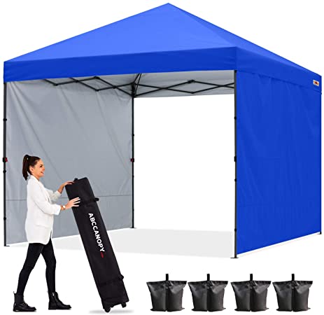 ABCCANOPY Canopy Tent 8x8 Pop Up Canopy Outdoor Canopies with Sun Wall Tent Popup Beach Canopy Shade Canopy Tent with Wheeled Carry Bag Bonus 4xWeight Bags,4xRopes&4xStakes, Roral Blue