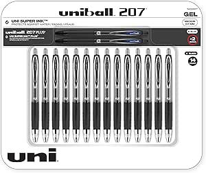 Uniball Signo 207 Rollerball Gel Pen 14 Pack, 14x 0.7mm Medium Black Pens   Bonus 2x 207  Blue Pens, Gel Ink Pens