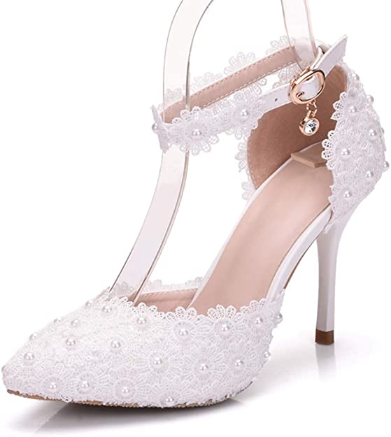 Dress First Women's High Heel Pumps Closed Toe Sandals Strap Stiletto Bridal Wedding Shoes,3.74"