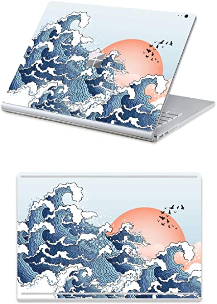 MasiBloom® 2 in 1 Full Body Protector Sticker Decal Protective Laptop Cover Skin for 15" 15 inch Microsoft Surface Book 2 (2018 Released) (for 15" Surface Book 2, Wave/Seagull- Red)