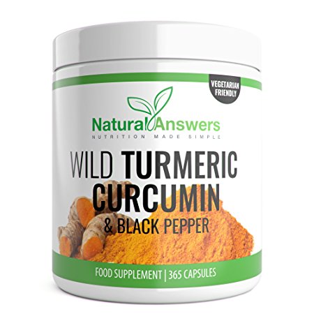 Turmeric Curcumin Capsules 365 Vegetarian Capsules (1 Year Supply) Wild Turmeric with Curcumin & Black Pepper One-A-Day turmeric supplement