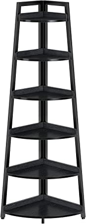 Rolanstar Corner Shelf 6 Tier, 70.9 inch Tall Corner Bookshelf, Black Modern Corner Ladder Shelf Plant Stand for Living Room, Kitchen, Home Office