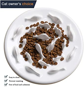 Slow Feeder Cat Bowl, Maze Dog Food Bowl Cat Slow Eating Ceramic Bowl, Non-Slip Will Not be Overturned Pets Bowls Contains No Mercury and Lead for Cats and Small and Medium Dogs Pets