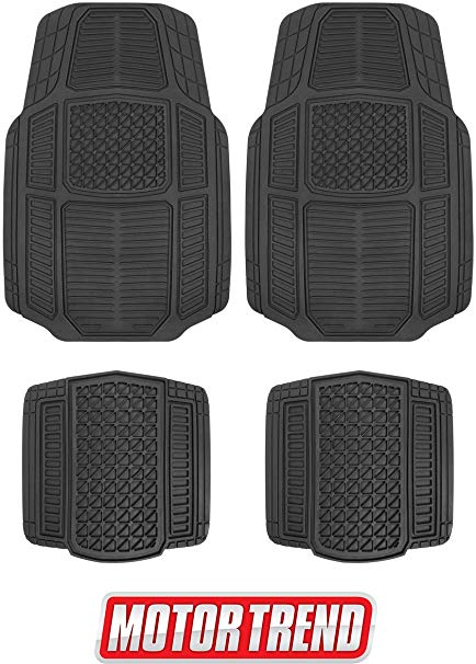 Motor Trend MT-824 Black Armor-Tech All Weather Floor Mats, 4 Piece Set – Waterproof, Heavy-Duty Front & Rear Rubber Liners for Car, Truck, SUV & Van