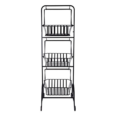 Gourmet Basics by Mikasa 5216453 Bristol 3-Tier Metal Fruit/Home Storage Basket, Floor Standing, Antique Black