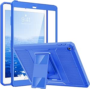 MoKo Case Fit 2018/2017 iPad 9.7 6th/5th Generation - [Heavy Duty] Shockproof Full Body Rugged Hybrid Cover with Built-in Screen Protector Compatible with Apple iPad 9.7 Inch 2018/2017, Blue Wave