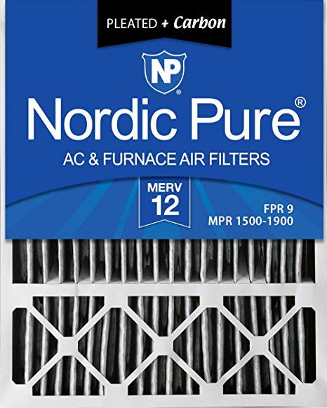 Nordic Pure 20x25x5 (4-3/8 Actual Depth) MERV 12 Pleated Plus Carbon Lennox X6673 Replacement AC Furnace Air Filter