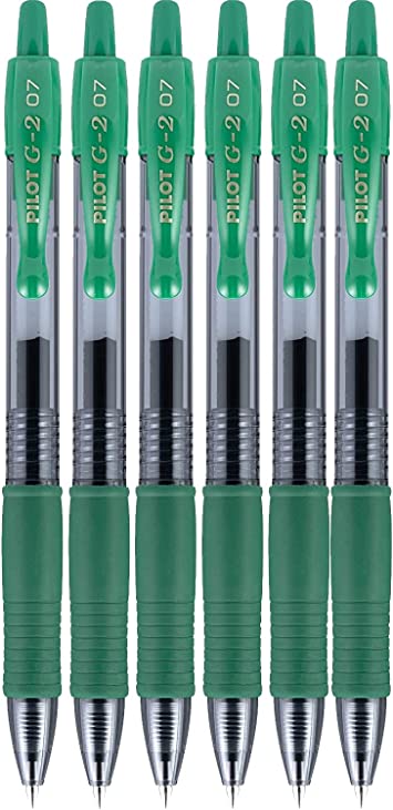 PILOT G2 Premium Refillable & Retractable Rolling Ball Gel Pens, Fine Point, Green Ink, 6 Pack