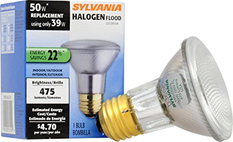 SYLVANIA Capsylite Halogen Dimmable Lamp / PAR20 Flood Light Reflector / 50W replacement / Medium base E26 / 39 Watt / 2850 K – warm white