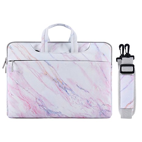 Mosiso Laptop Shoulder Bag for 13-13.3 inch MacBook Pro, MacBook Air, Notebook Computer, Ultraportable Protective Canvas Marble Pattern Carrying Handbag Briefcase Sleeve Case Cover, Pink