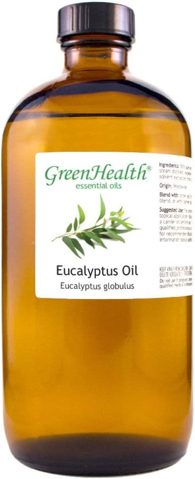 Eucalyptus Globulus – 16 fl oz (473 ml) Glass Bottle w/ Cap – 100% Pure Essential Oil – GreenHealth