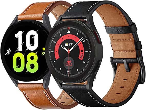 20mm Leather Band for Samsung Galaxy Watch 5 Pro 45mm Bands and Galaxy Watch 5 40mm 44mm Bands, Watch Band Compatible with Galaxy Watch 4 Band 40mm 44mm Galaxy Watch 4 Classic Band 42mm 46mm