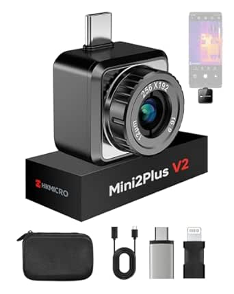 HIKMICRO Mini2Plus V2 Thermal Camera - iOS/Android, 256x192 IR Resolution, SuperIR, Adjustable Lens, 25Hz, No Battery, for Phone/Tablet/PC, USB-C/Lightning Port (Adapter Included, support iPhone 15)