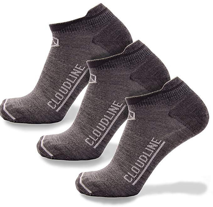 CloudLine Merino Wool Ultra-Light Athletic Tab Ankle Running Socks - 3 Pack - for Men & Women