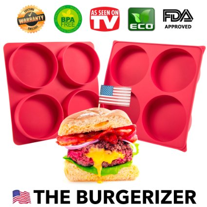 Burger Press - Stuffed Hamburger Patty Maker - Stuff big half pound Patties for your next BBQ Grill Party - Non stick Silicone Freezer Storage Container mold set - Oven bake Quiches, pies, Hash Browns