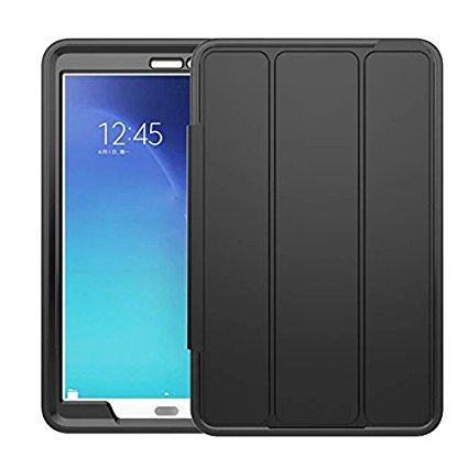 Tab E 9.6 Case - Lumcrissy Slim Folding Cover for Samsung Galaxy Tab E / Tab E Nook 9.6 Inch 2015 Tablet (Fit Both WiFi and Verizon 4G LTE Version)With Auto sleep / wake feature (Black)