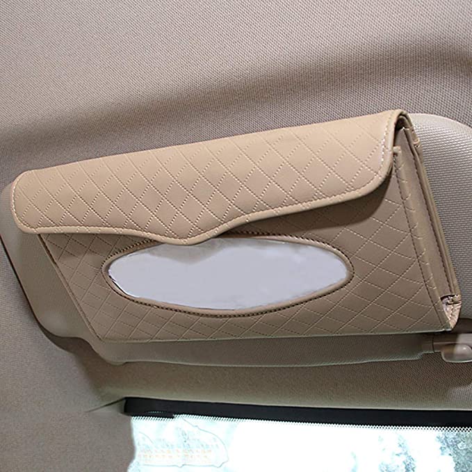 Cartisen Car Tissue Holder, Sun Visor Tissue Holder, Car Visor Napkin Holder, PU Leather Backseat Tissue Case for Car/Truck (Beige)