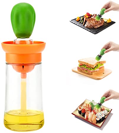 Oil Dispenser Bottle for Kitchen,2 in 1 Glass Olive Oil Bottle Dispenser with Silicone Brush and Dropper Measuring Container,for Kitchen Cooking Vinegar Turkey Frying Baking BBQ Pastry Brush