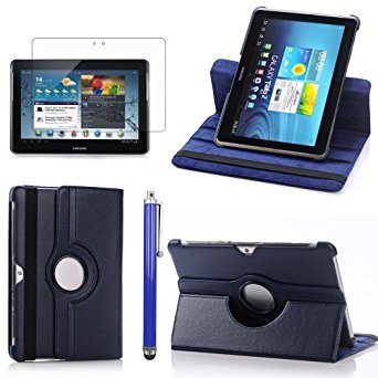 Perfect Technology(TM)360 Rotating Case Cover PU Folio Leather Stand Case For Samsung Galaxy Tab 2 10.1 P5100 P7510 Auto Sleep/Wake Tablet With Screen Protector and Stylus(navy blue)?