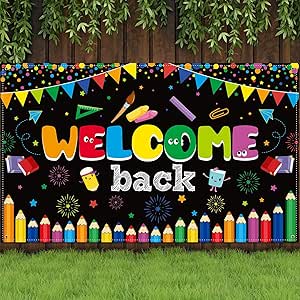 Welcome School Banner First Day of School Backdrop Banner Large Fabric Welcome Banner Poster Bulletin Board Flag Photo Booth Prop Wall Decoration for School Supplies, 72.8 x 43.3 Inch(Black)