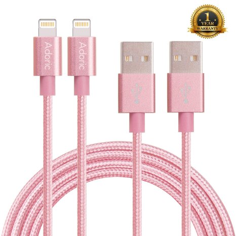 Adoric 2Pack 10FT/3M Stylish Nylon Braided Lightning to USB Sync charging Cable Cord with Aluminum Connector for iPhone 6s/6s Plus/6/6Plus/5s/5c/5, iPad/iPod Models (Rose Golden)