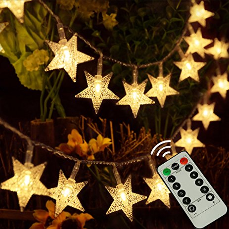 kingleder 25ft 50 LED Xmas Star Light Fairy String Light w/ Remote for Christmas Weddings Family Festival Party (Warm White)