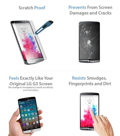 LG G3 9733 PREMIUM QUALITY 9733 Tempered Glass Screen Protector by Voxkin  - Top Quality Invisible Protective Glass With HD Display - Scratch Free Perfect Fit and Anti Fingerprint - Looks Great on Any Cases