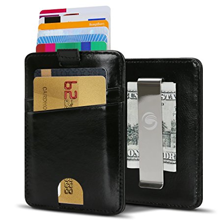 Wallets for Men with Money Clip-Mens Wallets-EGRD Slim Genuine Leather Front Pocket Wallets Credit Card Holder Sleeve-RFID Blocking(Leather Wallet Black)