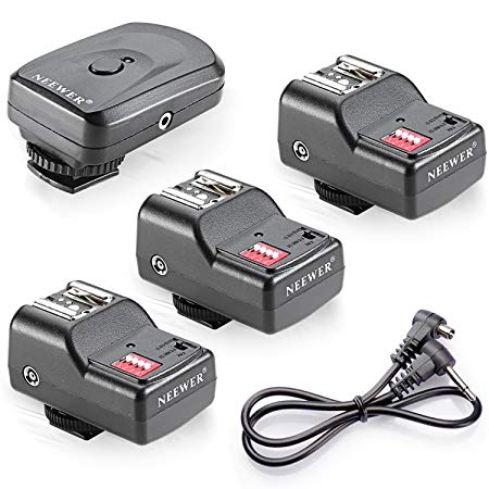 Neewer 16 Channel Wireless Flash Trigger Set 1 Transmitter   3 Receivers   1 Sync Wire Cable for Canon 580EX II 580EX 550EX 540EZ 520EZ 430EX 430EZ 420EX 420EZ 380EX, Nikon SB-800 SB-600 SB-28 SB-27 SB-26 SB-25 SB-24, Olympus FL-50 FL36, Pentax AF-540 FGZ AF-360 FGZ AF-400 FT AF-240 FT, Sigma EF-500 DG Super EF-500 DG ST EF-430, Sunpak Auto 2000DZ 622 Pro 433AF 433D 383 355AFm 344D 333D, Vivitar 285HV and Other Flash Units with Universal Hot Shoe