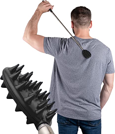 XL Big Stick Extendable Cactus Back Scratcher, Sturdy, Sharp, Satisfying, Ultimate Scratch Relief for Itching on Back, Neck, Head, Beard, and Body, Dual Sided with Aggressive and Medium Spikes (Black)